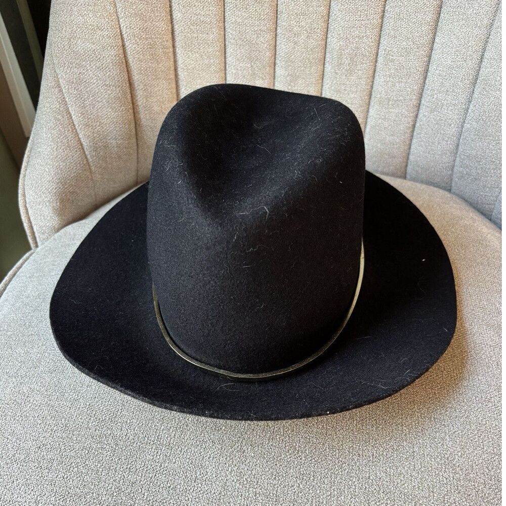 Janessa Leone Black Felt Western Hat Size Medium
